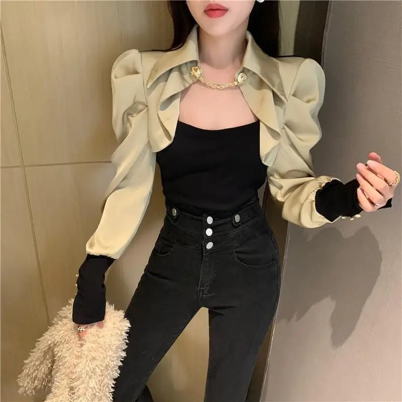 Office Lady Solid Color Patchwork Shirt