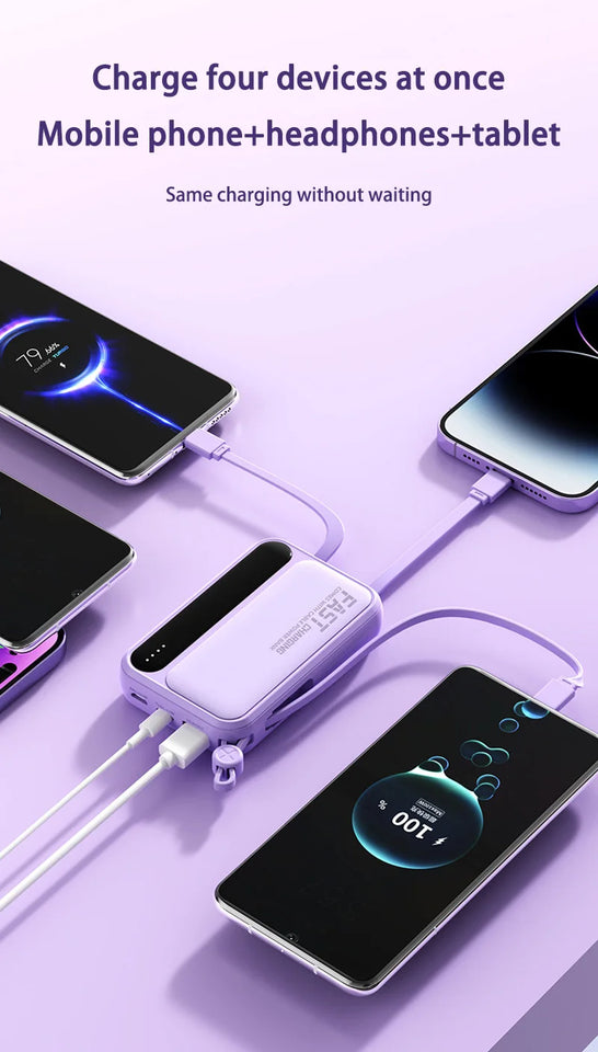 Xiaomi 100000mAh Large Capacity Power Bank Portable fast charging power bank with built-in 4 Cables Battery For IPhone Samsung