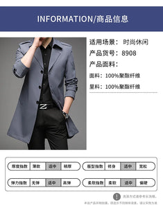 Spring Autumn Long Trench Men Fashion Business Casual Windbreaker Coat Mens Solid Single Breasted Trench Outerwear Plus Size 5Xl