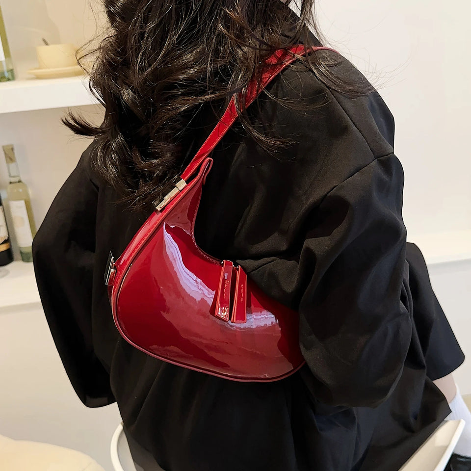 Retro Red Bag for Women Girls Half Moon Bag