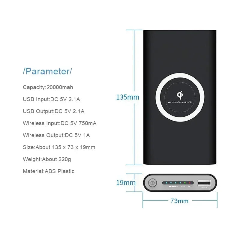 Wireless Power Bank Samsung Fast Charging 20000mAh Portable LED Display External Battery Pack for iPhone Xiaomi Huawei PowerBank