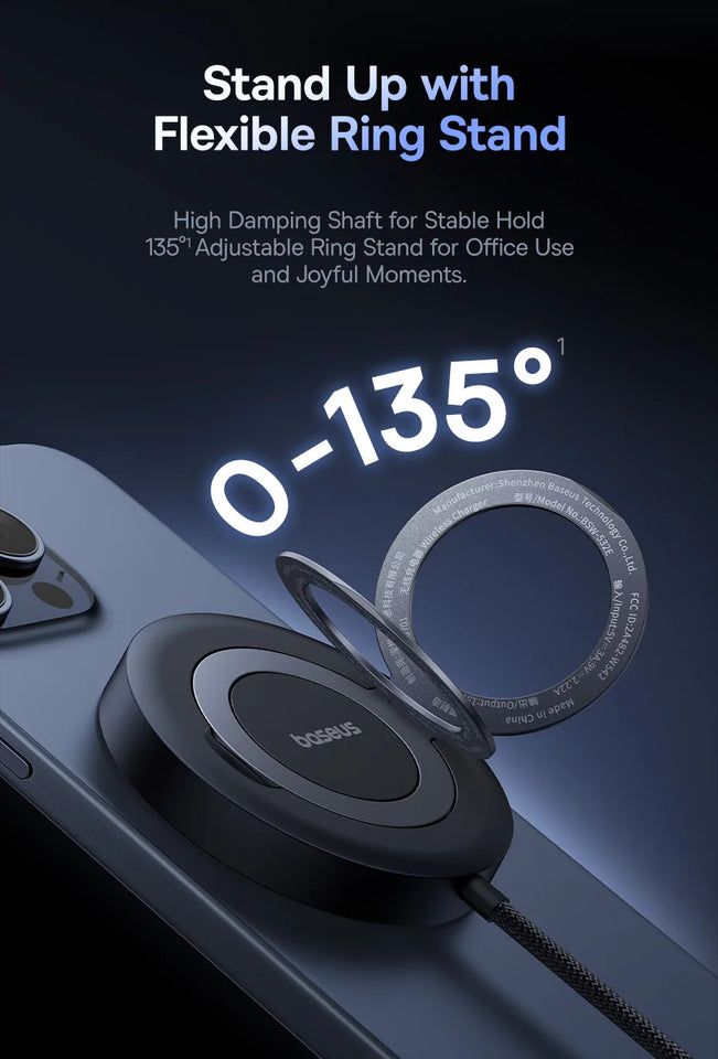 Baseus 15W Magnetic Wireless Charger Qi2 Certified Fast Charging Built-in Stand Phone Charger For iPhone 16 15 14 13 Pro Max
