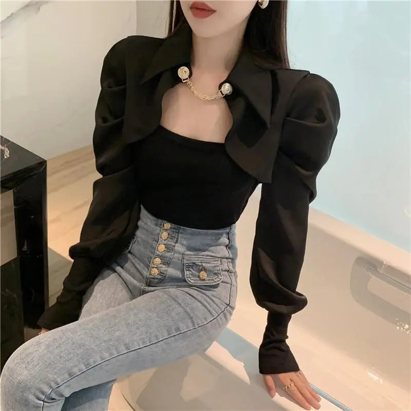 Office Lady Solid Color Patchwork Shirt